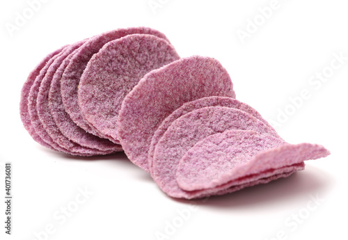 Purple Potato Chips on white background