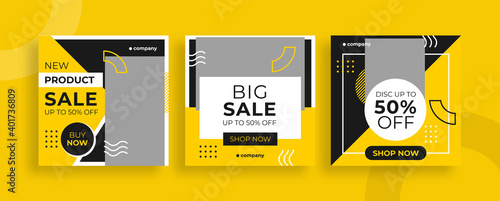 Set of editable templates for Instagram post, Facebook square frame, social media, sale, advertisement, and business promotion, fresh color and minimalist vector (1/3)