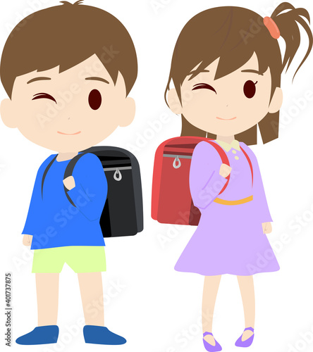 ランドセルを背負う可愛い小学生のイラスト