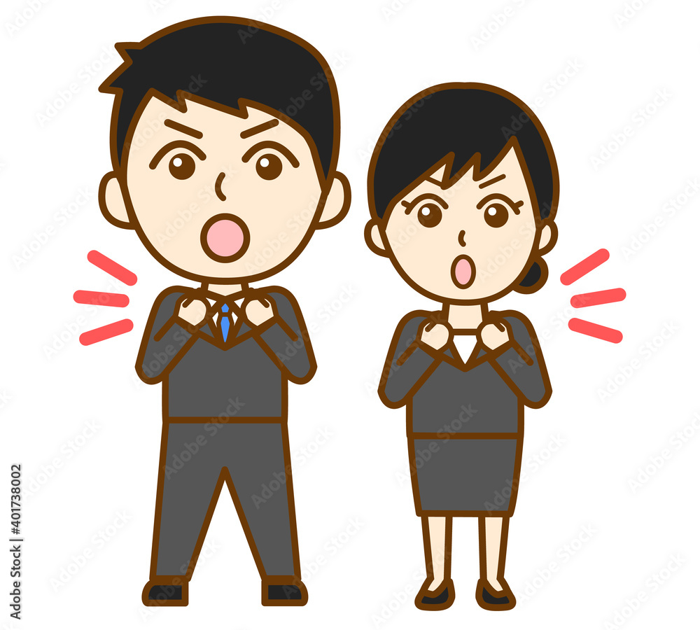 やる気に満ち溢れたリクルートスーツ姿の男女の全身イラスト やる気に満ち溢れたリクルートスーツ姿の男女の全身イラスト