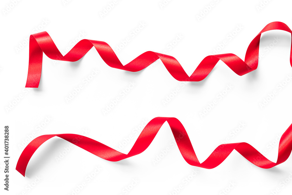 Red satin bow ribbon scroll set isolated on white background with clipping path for Christmas holiday and wedding card confetti design decoration element Red satin bow ribbon scroll set isolated on white background with clipping path for Christmas holiday and wedding card confetti design decoration element