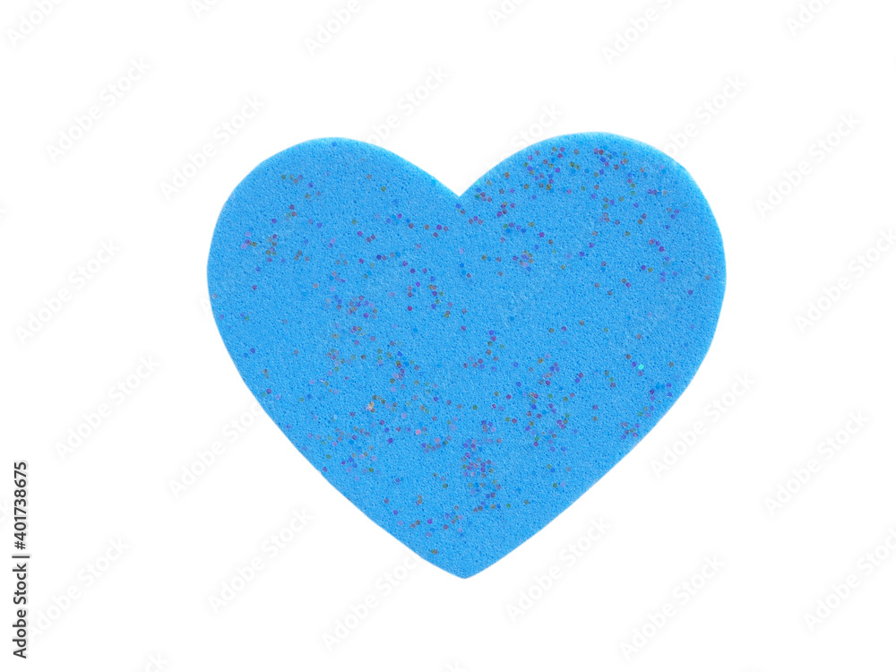 Blue heart shape made of foam isolated on a white background.  Concept for love and encouragement...