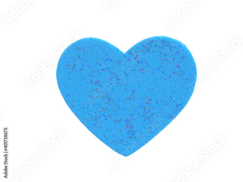 Blue heart shape made of foam isolated on a white background. Concept for love and encouragement...