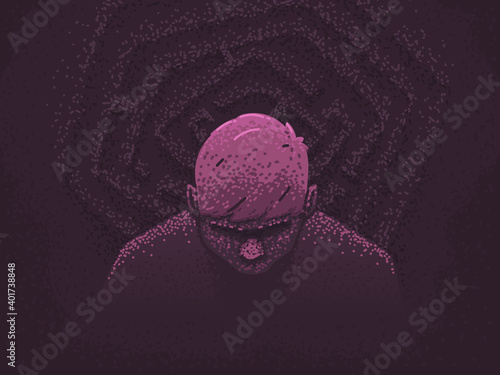 Depression and despair concept. A person is confused in life, lost in a labyrinth of thoughts. Problems and troubles