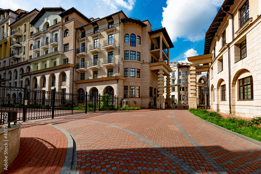 prestigious residential area with houses in the center of Moscow on a clear summer day