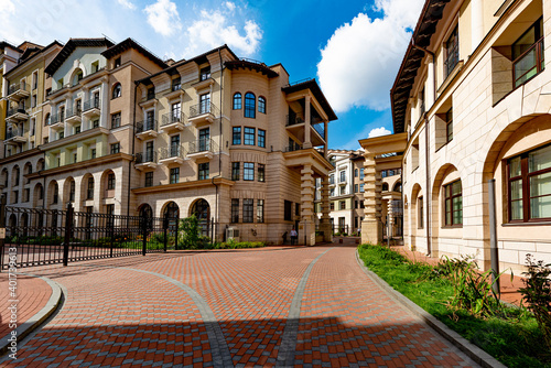 prestigious residential area with houses in the center of Moscow on a clear summer day