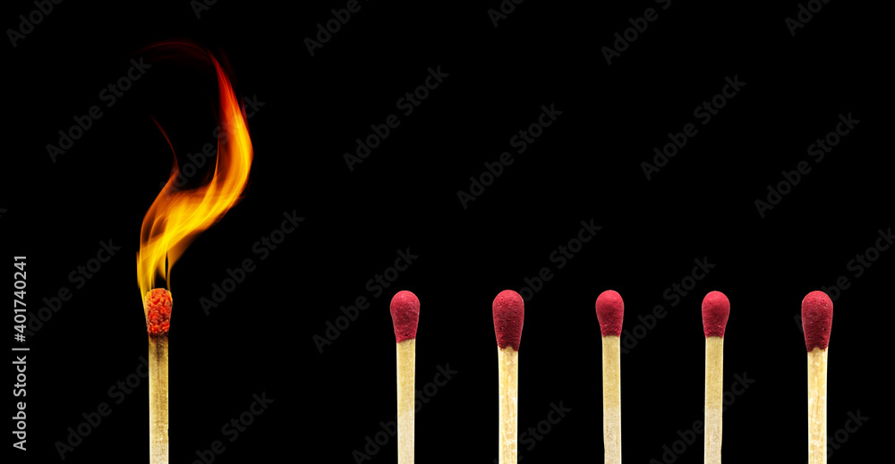 Social Distancing and Domino Effect Concept : Abstract image of many matches keep distance from used matches to reduce reflection and stop domino effect for social distancing campaign. Social Distancing and Domino Effect Concept : Abstract image of many matches keep distance from used matches to reduce reflection and stop domino effect for social distancing campaign.