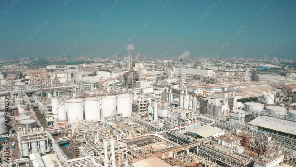 Aerial view of oil refinery and chemical factory
Aerial view of oil refinery and chemical factory