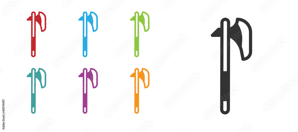 Black Medieval axe icon isolated on white background. Battle axe, executioner axe. Medieval weapon. Set icons colorful. Vector. Black Medieval axe icon isolated on white background. Battle axe, executioner axe. Medieval weapon. Set icons colorful. Vector.