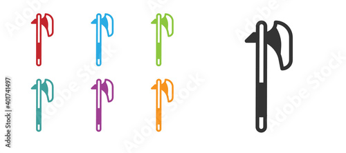 Black Medieval axe icon isolated on white background. Battle axe, executioner axe. Medieval weapon. Set icons colorful. Vector.