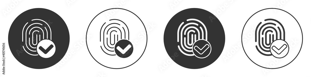 Black Fingerprint icon isolated on white background. ID app icon. Identification sign. Touch id. Circle button. Vector. Black Fingerprint icon isolated on white background. ID app icon. Identification sign. Touch id. Circle button. Vector.