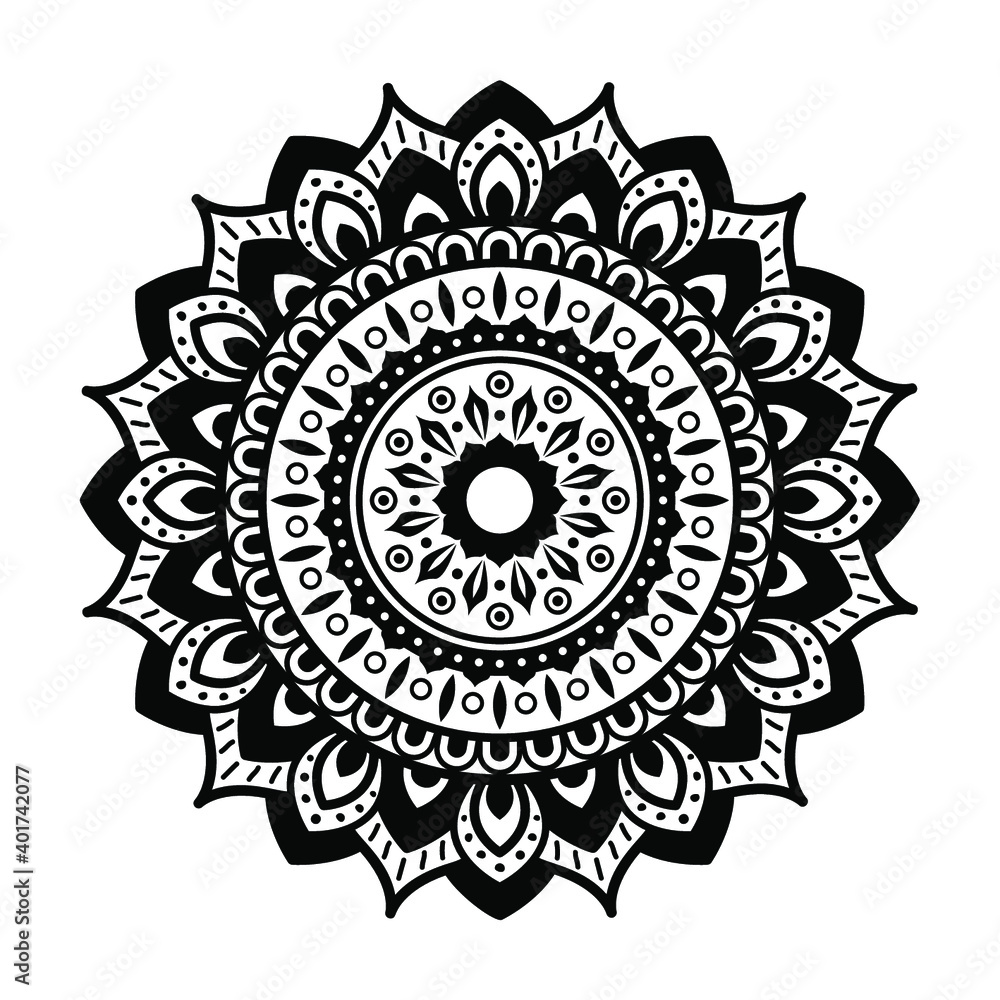 Circular pattern in form of mandala for Henna, Mehndi, tattoo, decoration. Decorative ornament in ethnic oriental style. Coloring book page. Circular pattern in form of mandala for Henna, Mehndi, tattoo, decoration. Decorative ornament in ethnic oriental style. Coloring book page.