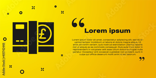 Black Pound sterling money icon isolated on yellow background. Pound GBP currency symbol. Vector.