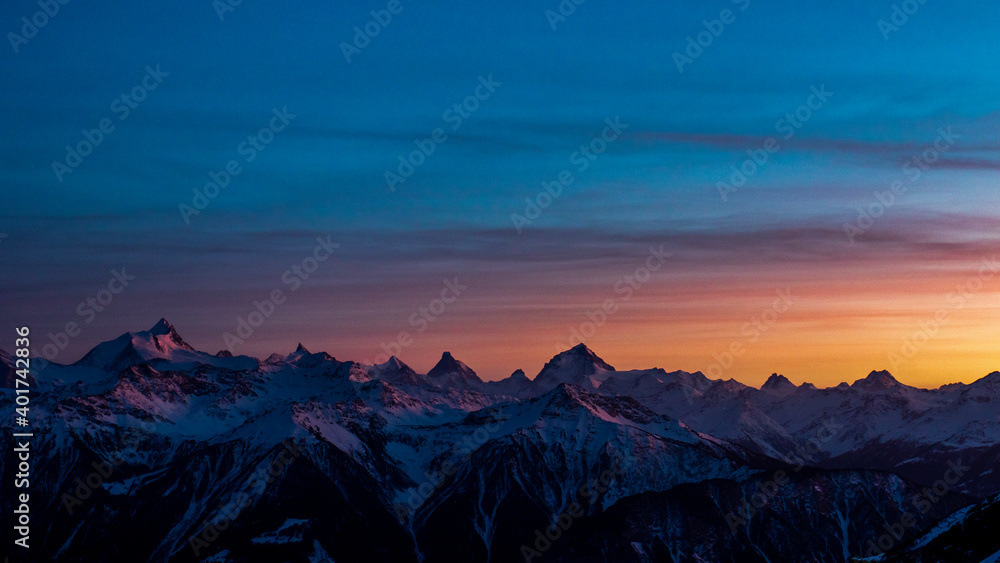 Abendstimmung, Leukerbad, Walliser Alpen, Schweiz