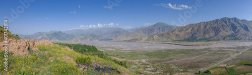 Panoramic view on the Rasht valley and Vakhsh river, between Garm and Tavildara, Tajikistan photo