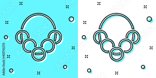 Black line Russian bagels on a rope icon isolated on green and white background. Random dynamic shapes. Vector.