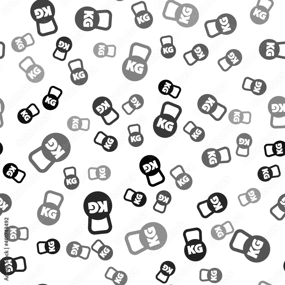 Black Kettlebell icon isolated seamless pattern on white background. Sport equipment. Vector. Black Kettlebell icon isolated seamless pattern on white background. Sport equipment. Vector.