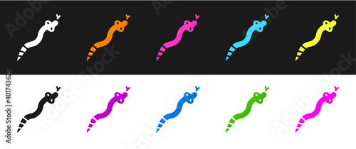 Set Snake icon isolated on black and white background. Vector.