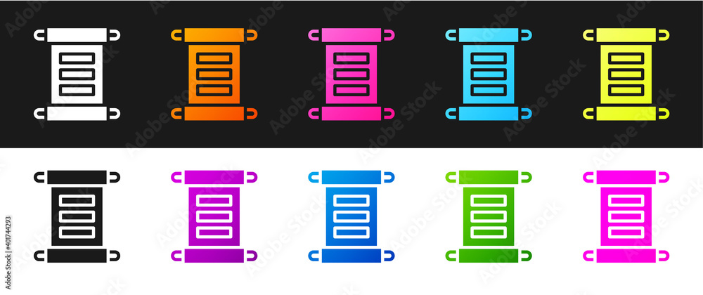 Set Decree, paper, parchment, scroll icon icon isolated on black and white background. Vector. Set Decree, paper, parchment, scroll icon icon isolated on black and white background. Vector.