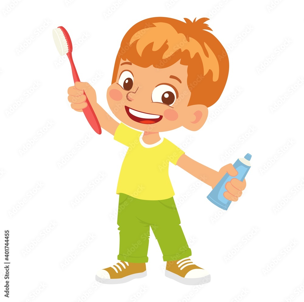 boy holding toothbrush and toothpaste boy holding toothbrush and toothpaste