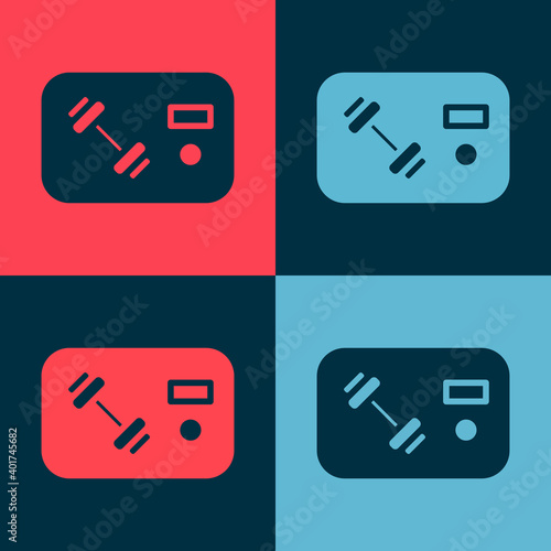 Pop art Fitness club, gym card icon isolated on color background. Vector.