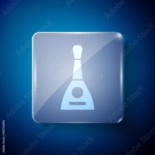 White Musical instrument balalaika icon isolated on blue background. Square glass panels. Vector.