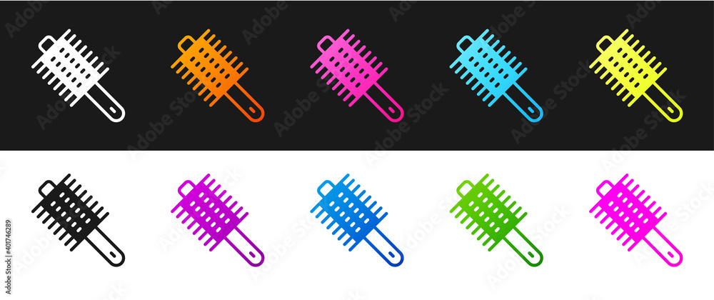 Set Hairbrush icon isolated on black and white background. Comb hair sign. Barber symbol. Vector. Set Hairbrush icon isolated on black and white background. Comb hair sign. Barber symbol. Vector.