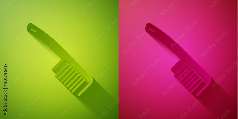 Paper cut Hairbrush icon isolated on green and pink background. Comb hair sign. Barber symbol. Paper art style. Vector. Paper cut Hairbrush icon isolated on green and pink background. Comb hair sign. Barber symbol. Paper art style. Vector.