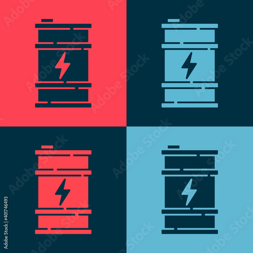 Pop art Bio fuel barrel icon isolated on color background. Eco bio and canister. Green environment and recycle. Vector.