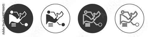 Black Prosthesis hand icon isolated on white background. Futuristic concept of bionic arm, robotic mechanical hand. Circle button. Vector.