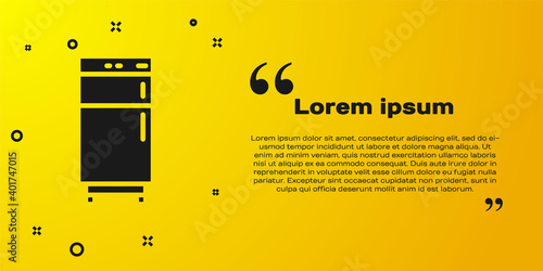 Black Refrigerator icon isolated on yellow background. Fridge freezer refrigerator. Household tech and appliances. Vector.