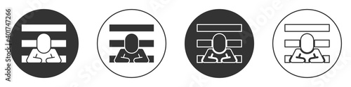 Black Prisoner icon isolated on white background. Circle button. Vector.