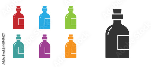 Black Alcohol drink Rum bottle icon isolated on white background. Set icons colorful. Vector.