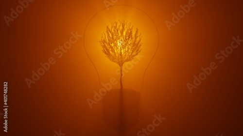Light bulb with tree inside. Green Energy Concept. 3D rendering. © Evgen