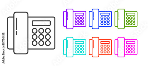 Black line Telephone icon isolated on white background. Landline phone. Set icons colorful. Vector Illustration.