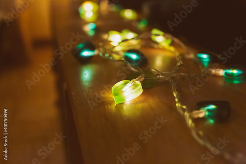 christmas lights on the table