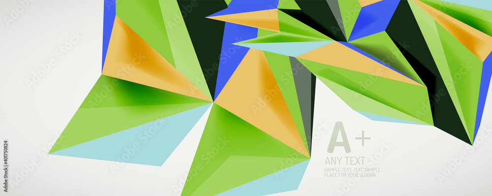 Vector triangle geometric backgrounds. Low poly 3d shape on light backdrop. Vector illustration for covers, banners, flyers and posters and other designs Vector triangle geometric backgrounds. Low poly 3d shape on light backdrop. Vector illustration for covers, banners, flyers and posters and other designs