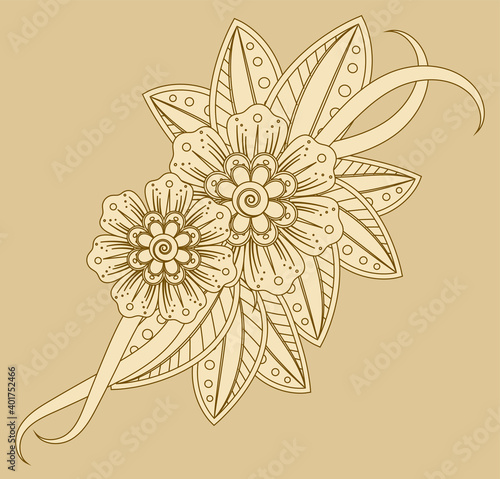 Mehndi flower decoration in ethnic oriental, indian style. doodle ornament. outline hand draw illustration. coloring book page.