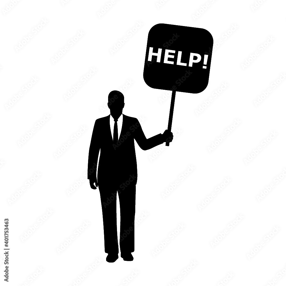 Business man holding help sign isolated on white background Business man holding help sign isolated on white background