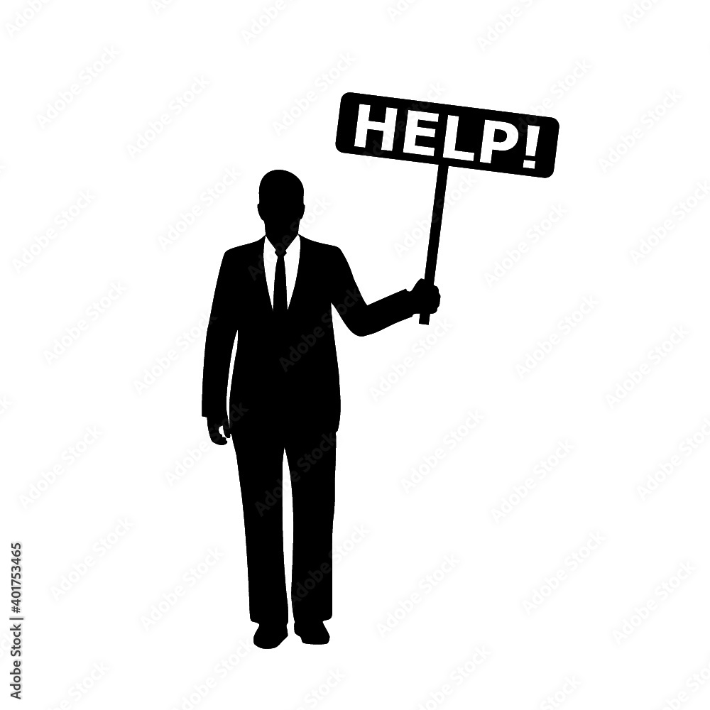 Business man holding help sign isolated on white background Business man holding help sign isolated on white background