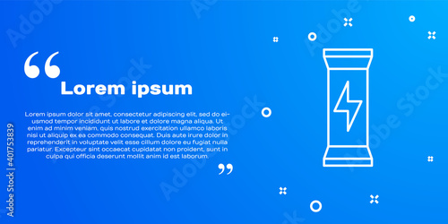 White line Sports nutrition bodybuilding proteine power drink and food icon isolated on blue background. Vector.