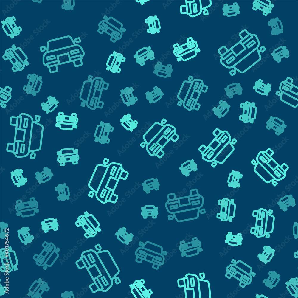 Green line Car icon isolated seamless pattern on blue background. Vector. Green line Car icon isolated seamless pattern on blue background. Vector.