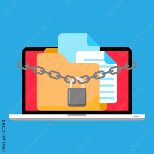 document file folder has been locked, laptop attacked by ransomware concept illustration flat design vector eps10