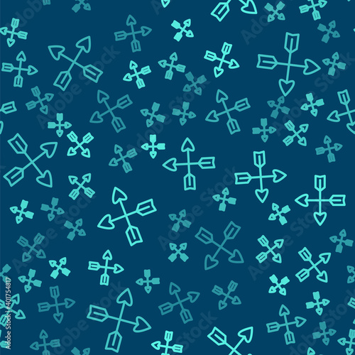 Green line Crossed arrows icon isolated seamless pattern on blue background. Vector.