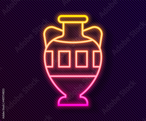 Glowing neon line Ancient amphorae icon isolated on black background. Vector.