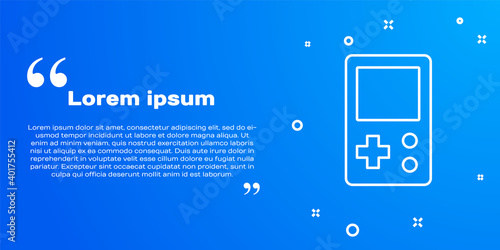 White line Portable tetris electronic game icon isolated on blue background. Vintage style pocket brick game. Interactive playing device. Vector.