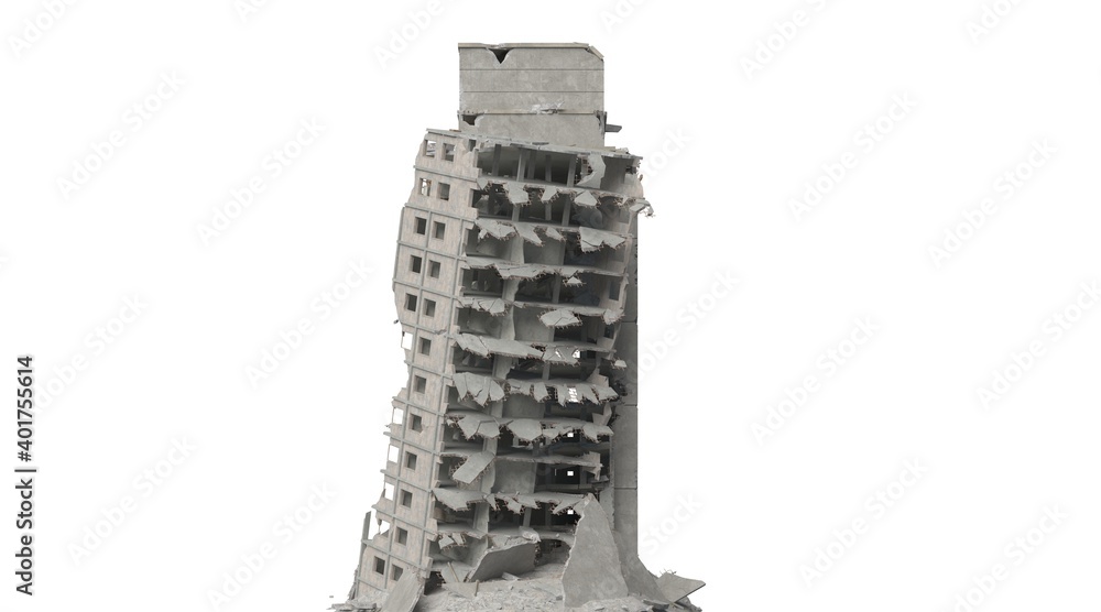 Ruined building isolated on white 3d illustration Ruined building isolated on white 3d illustration