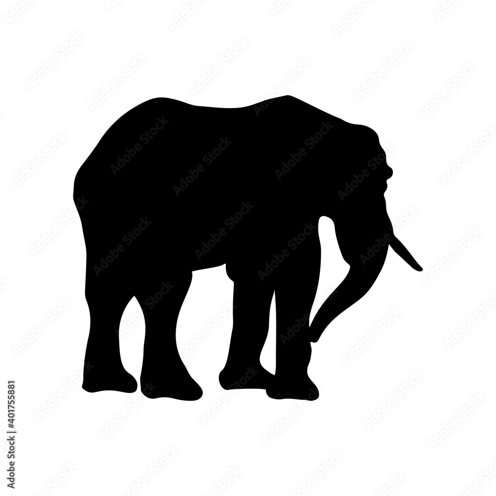 Fototapeta premium Elephant silhouettes black color on white background. Vector illustration.