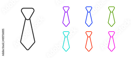 Black line Tie icon isolated on white background. Necktie and neckcloth symbol. Set icons colorful. Vector.