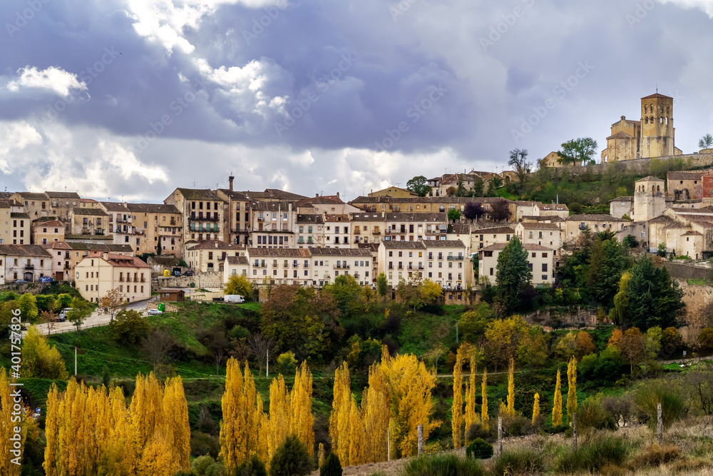 Naklejka premium Cityscape of Sepulveda. Medieval city on top of a hill. Segovia Australia 